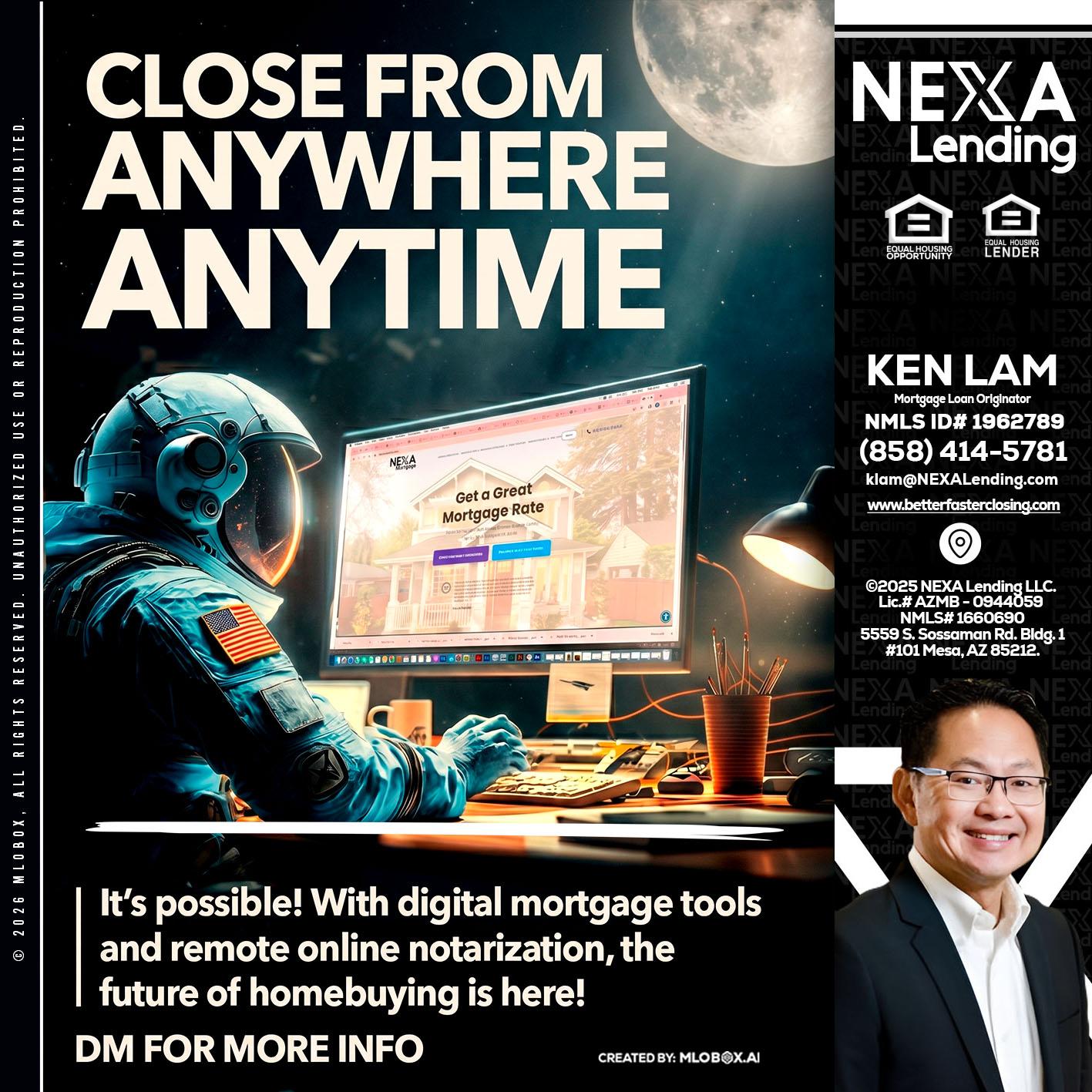 CLOSE FROM - Ken Lam -Mortgage Loan Officer