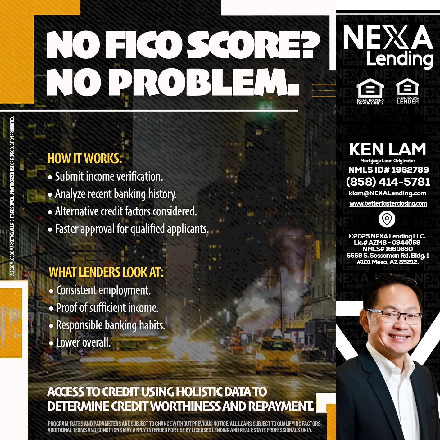 NO FICO SCORE? - Ken Lam -Mortgage Loan Officer