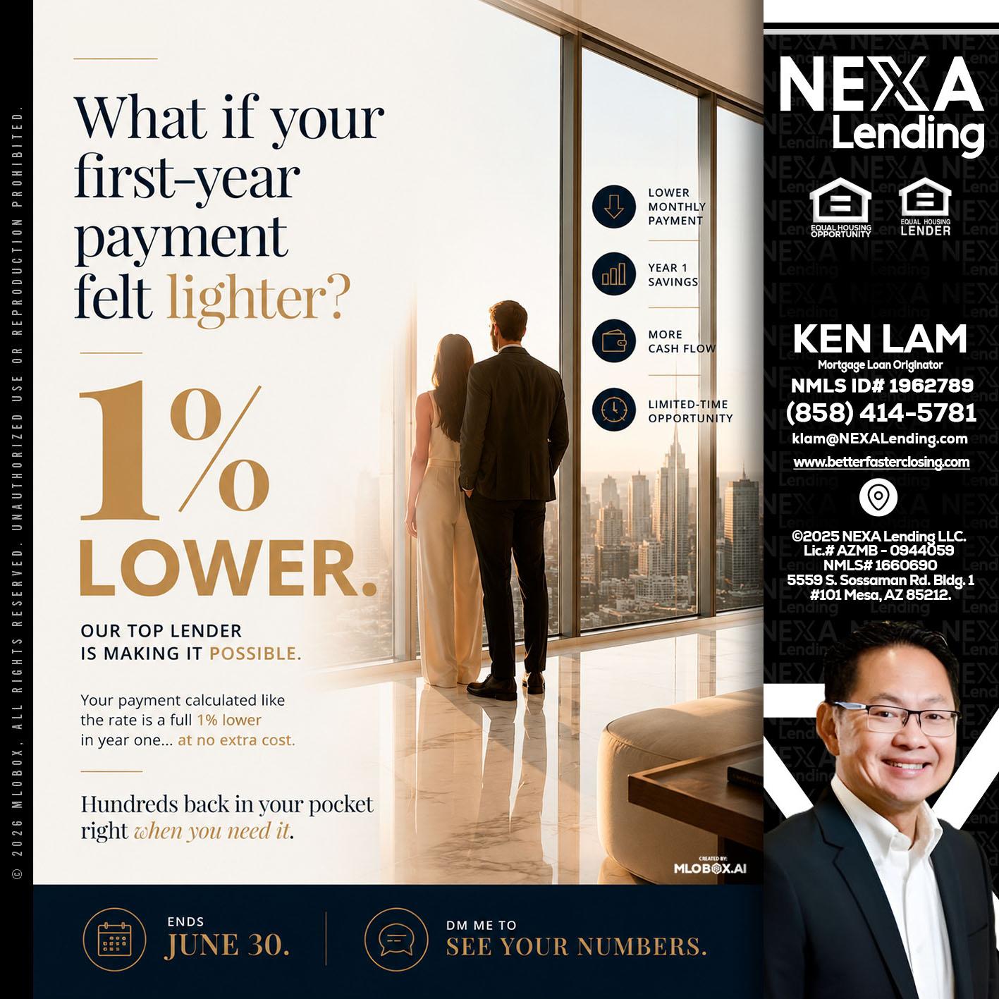 1% lower - Ken Lam -Mortgage Loan Officer