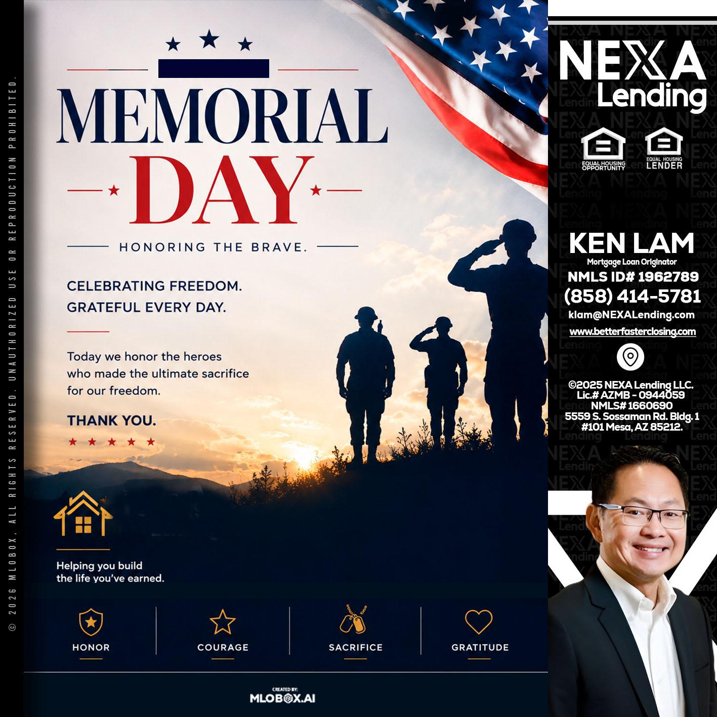 MEMORIAL DAY - Ken Lam -Mortgage Loan Officer