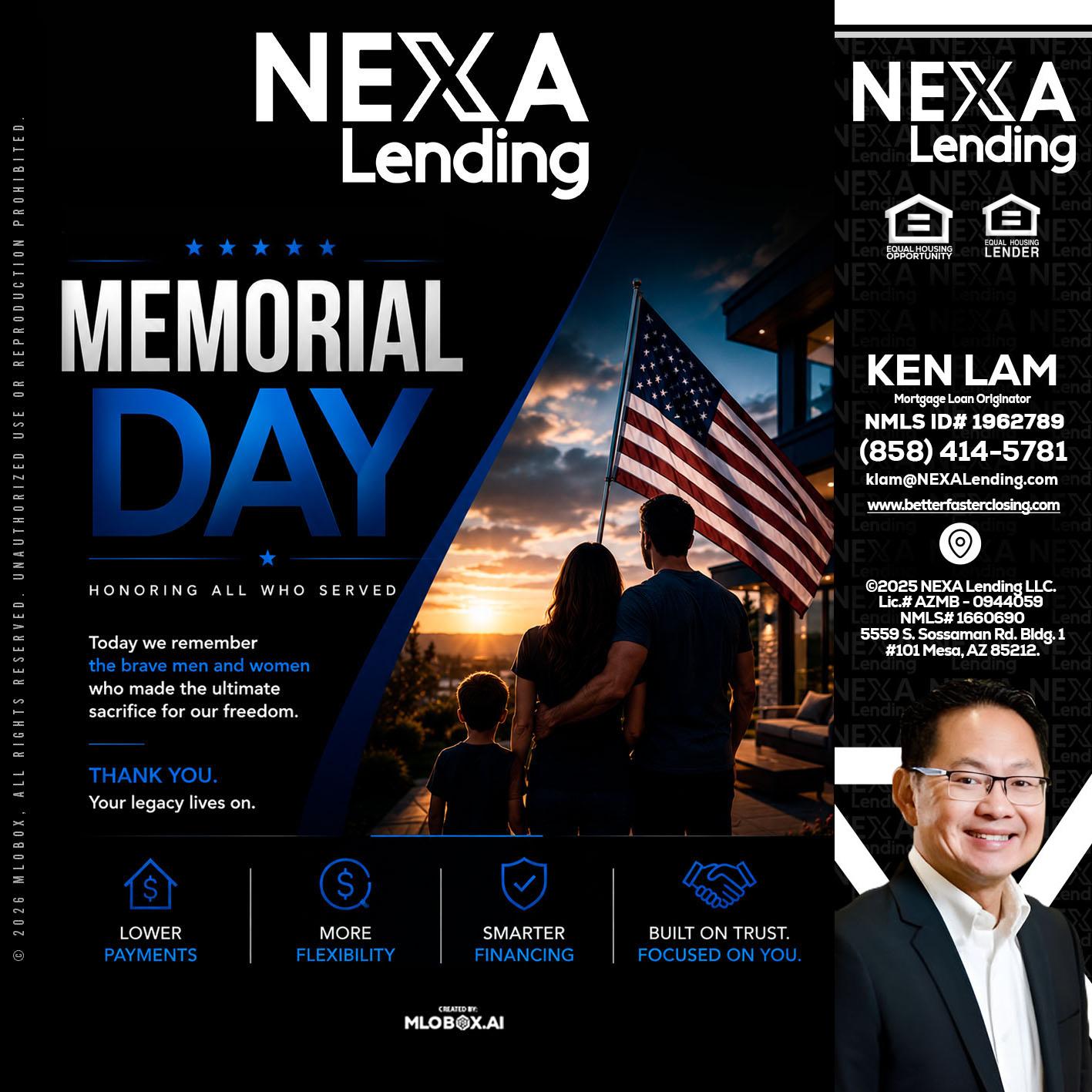MEMORIAL DAY - Ken Lam -Mortgage Loan Officer