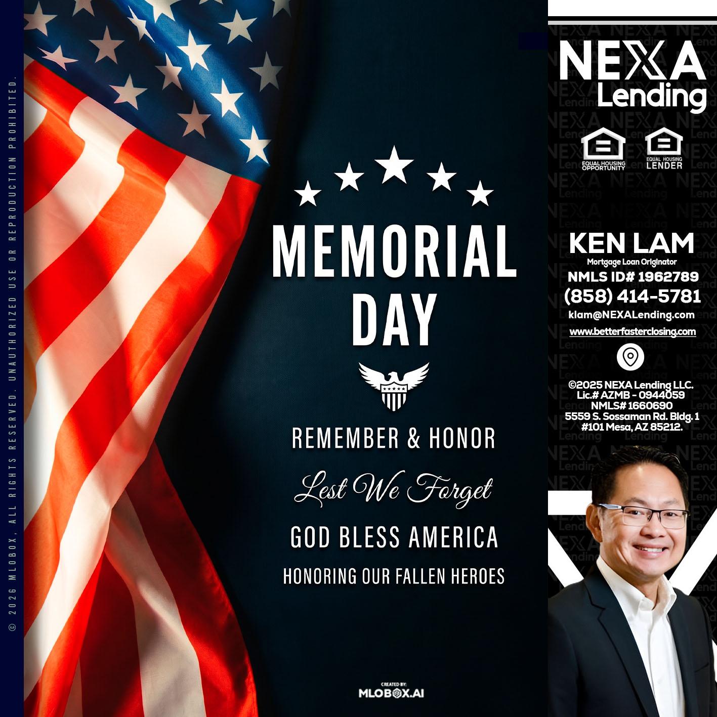 MEMORIAL DAY - Ken Lam -Mortgage Loan Officer