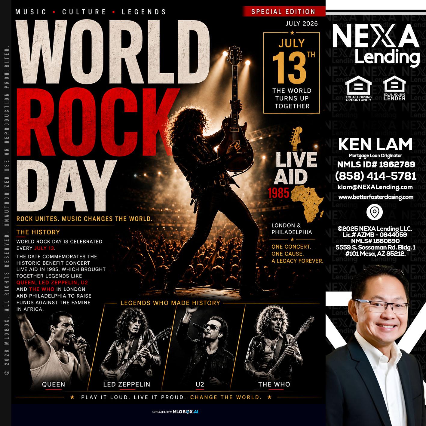 WORLD ROCK MUSIC DAY - Ken Lam -Mortgage Loan Officer