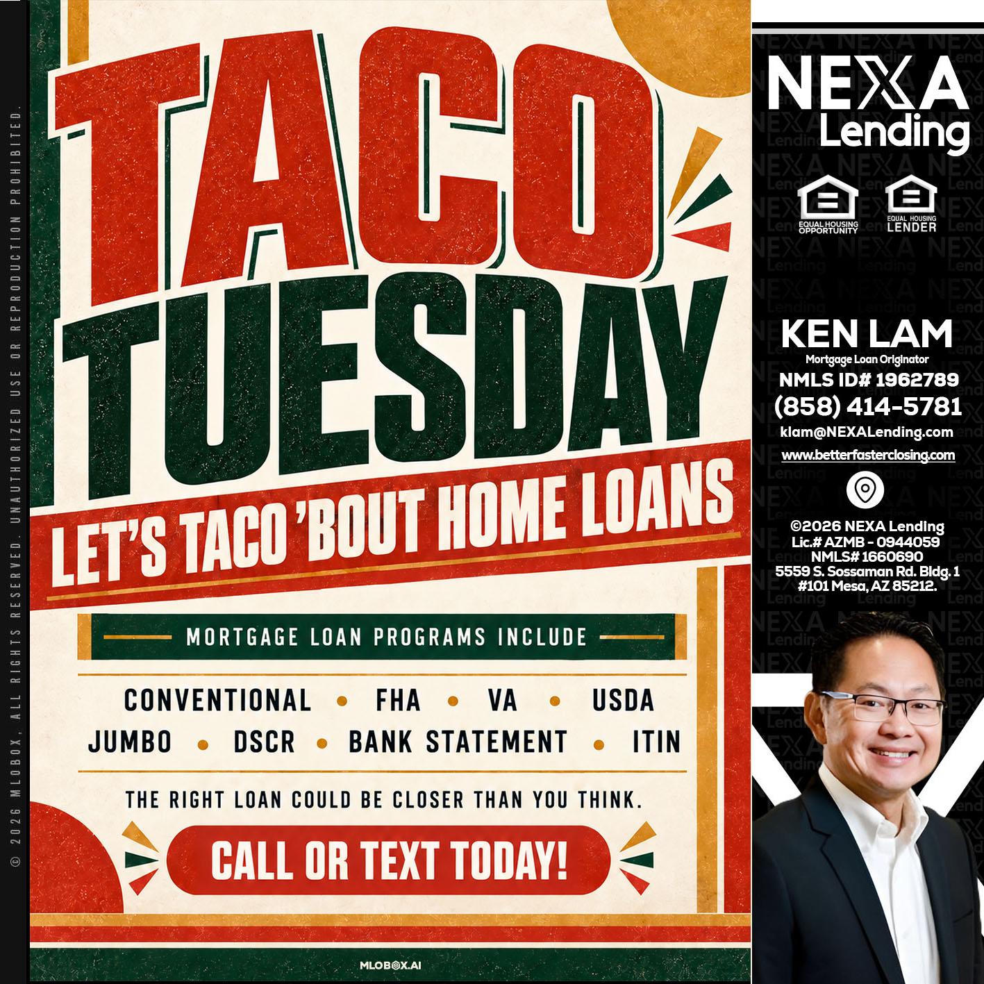 TACO TUESDAY - Ken Lam -Mortgage Loan Officer
