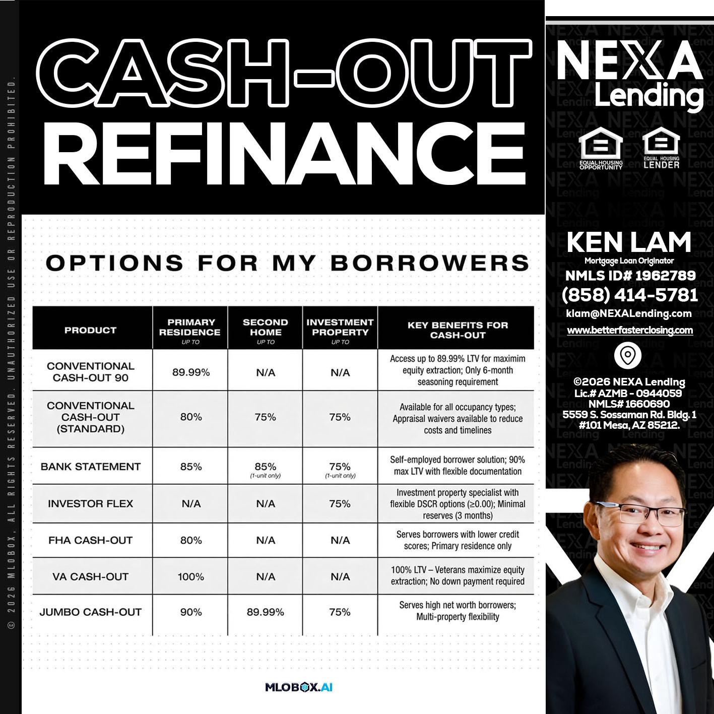 CASH OUT - Ken Lam -Mortgage Loan Officer